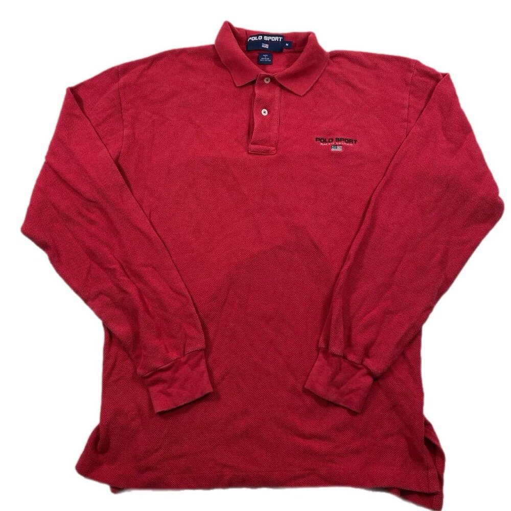 Vintage Polo Ralph Lauren Shirt POLO SPORT Flag Waffle Knit Long Sleeve 90s Sz M